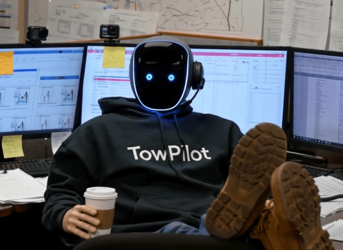D-Mack, TowPilot's AI dispatcher, at a dispatch desk